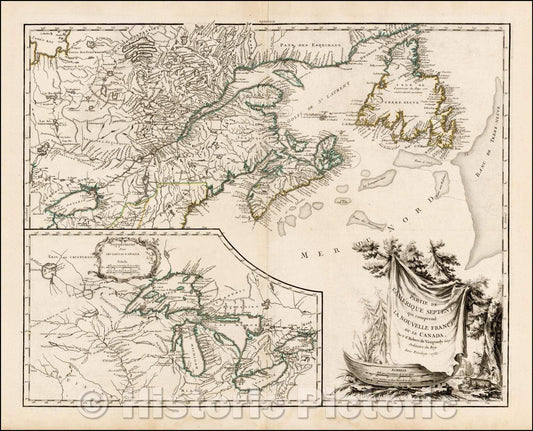 Historic Map - Partie De L'Amerique Septent? Qui comprend La Nouvelle France ou Le Canada, 1755, Didier Robert de Vaugondy v3