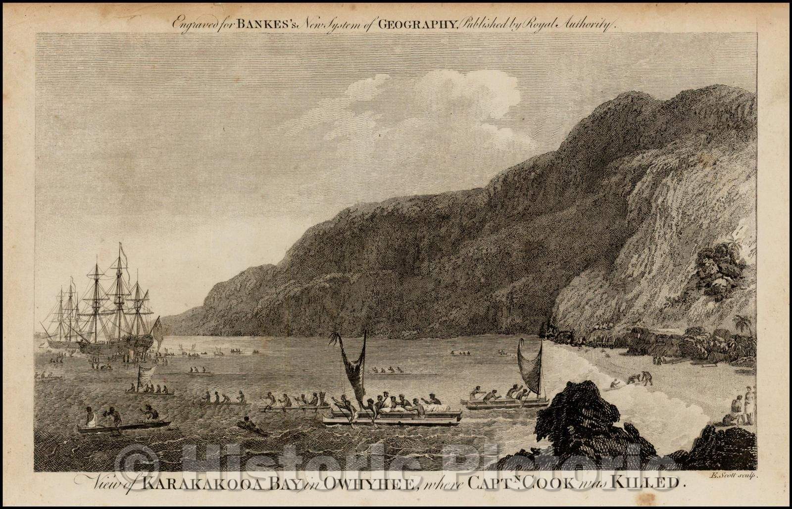 Historic Map - View of Karakakooa Bay in Owhyhee, where Captn. Cook was Killed, 1785, James Cook - Vintage Wall Art