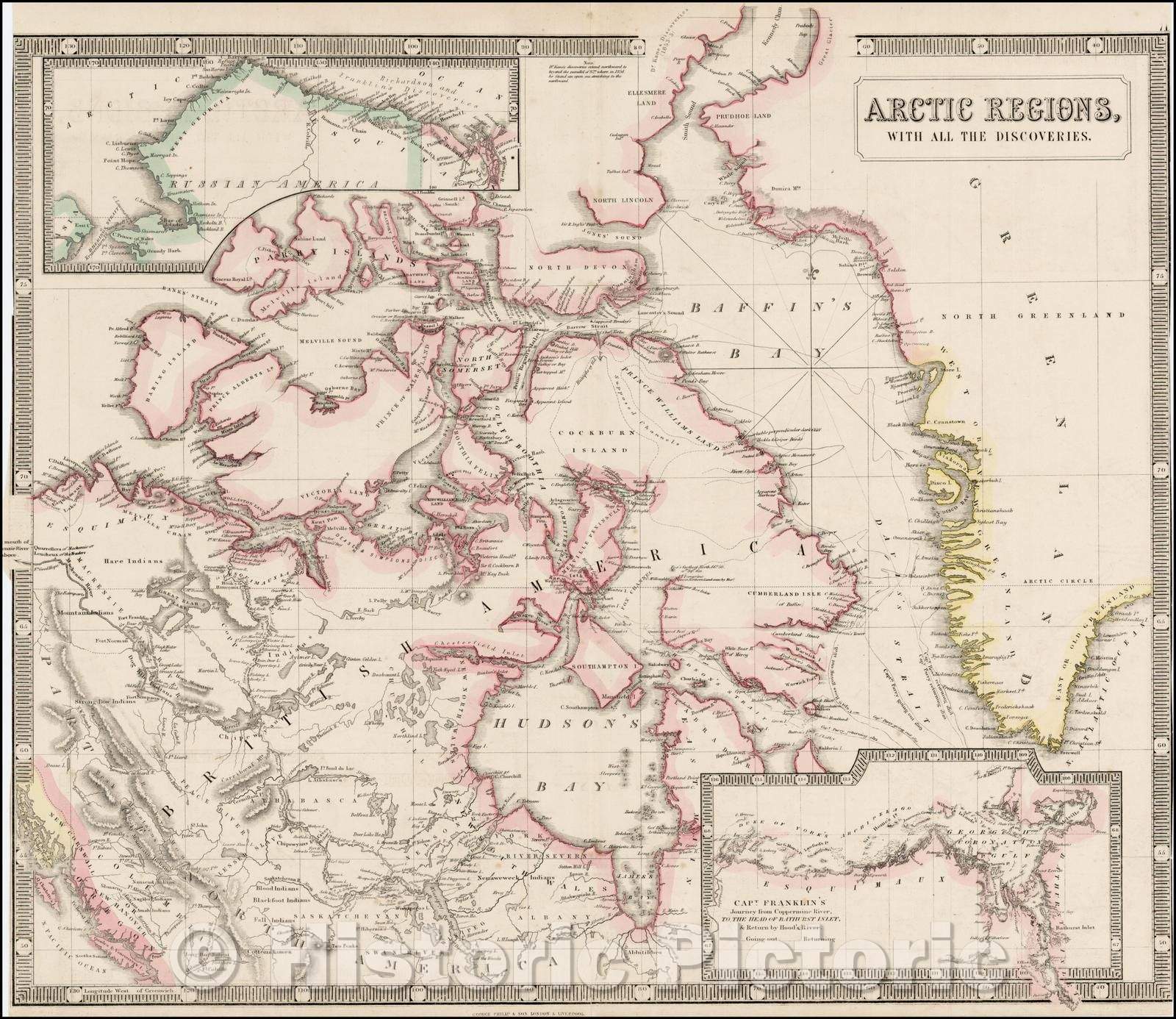 Historic Map - Arctic Regions, With All The Discoveries, 1855, George Philip & Son - Vintage Wall Art