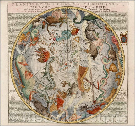 Historic Map - Planisphere Celeste Meridional Par Monsr. De La Hire, 1705, Nicolas de Fer v1