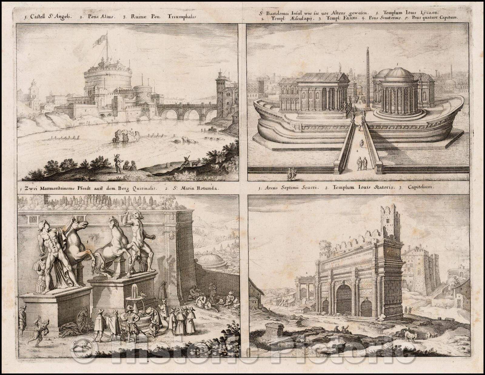 Historic Map - Castell St. Angeli/S. Bartolomei Insul/Castle St. Angel/S. Bartolomei Insul. / St Maria Rotunda/arcs of th, 1744, Emanuel Bowen - Vintage Wall Art