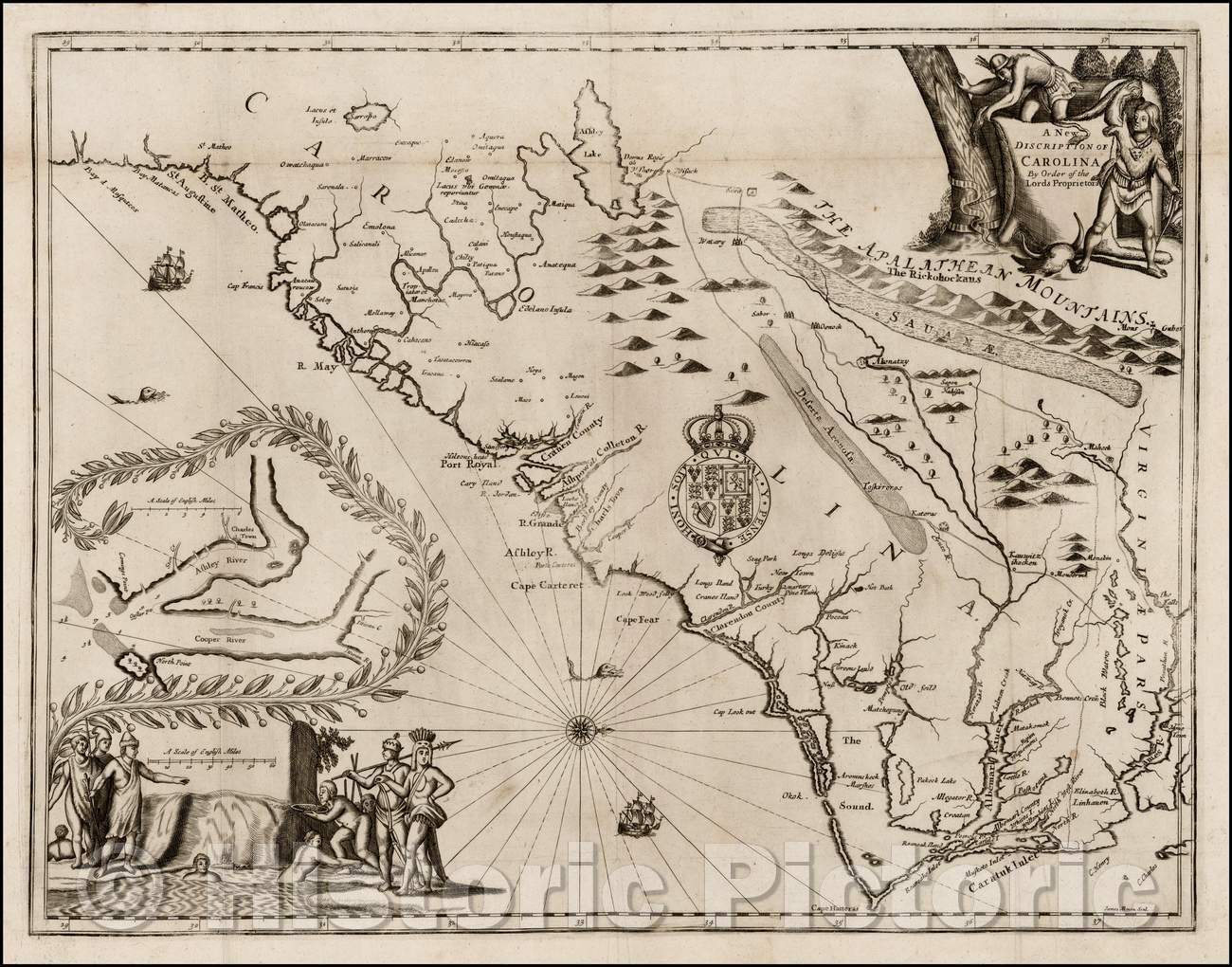 Historic Map - A New Discription of Carolina, 1673, John Ogilby v2