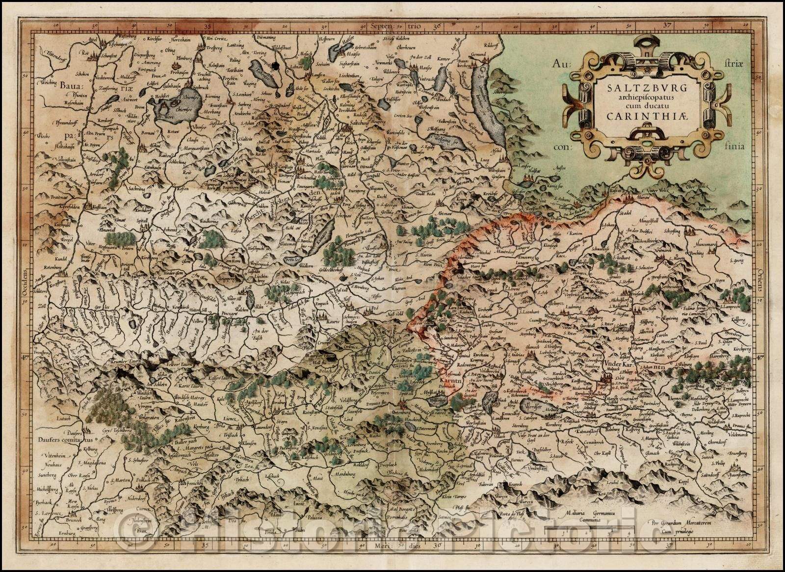 Historic Map - Saltzberg archiepiscopatus cum ducatu Carinthiae/Saltzberg Archbishopricks with the guidance of Candia, 1595, Gerard Mercator - Vintage Wall Art