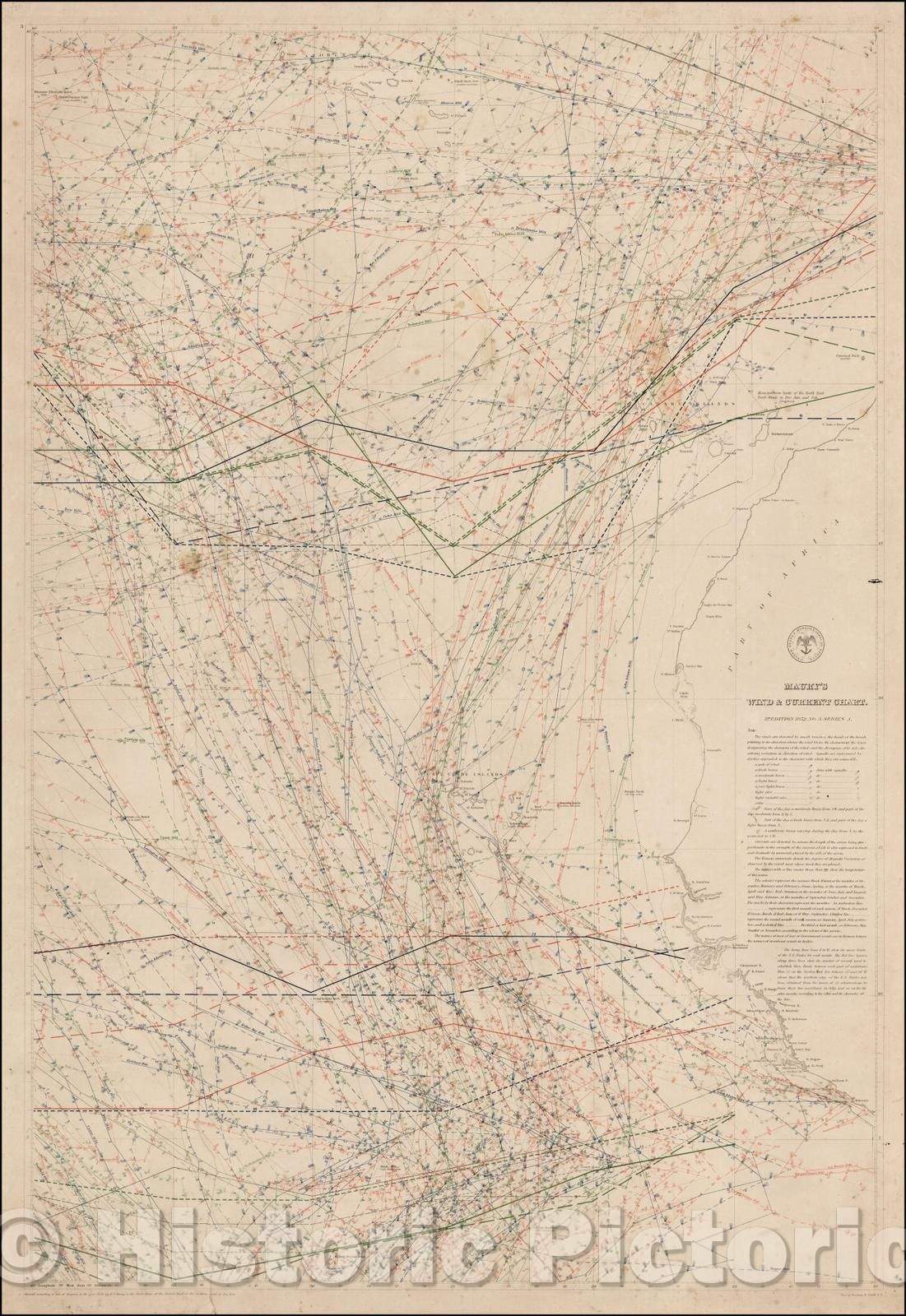 Historic Map - Maury's Wind & Current Chart, 1852, Matthew Fontaine Maury - Vintage Wall Art
