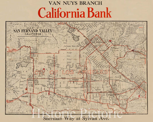 San Fernando Valley California - Early Railroad Map, 1915 ca