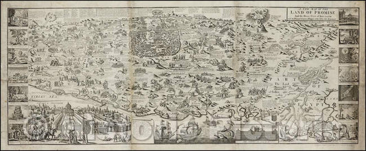 Historic Map - The Land of Promise And the Holy City of Jerusalem with the Principal Scripture Histories of the Old & New Testament, 1765, Cluer Dicey - Vintage Wall Art