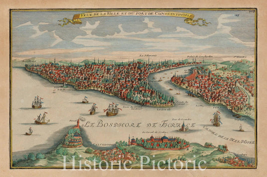 View of Constantinople and Port - 1705 Historical Map Print