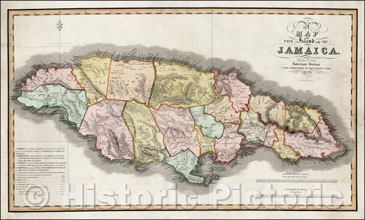Historic Map - Island of Jamaica. Reduced from Robertson's Surveys With Corrections to the Present Time, 1828, Robert Scott - Vintage Wall Art