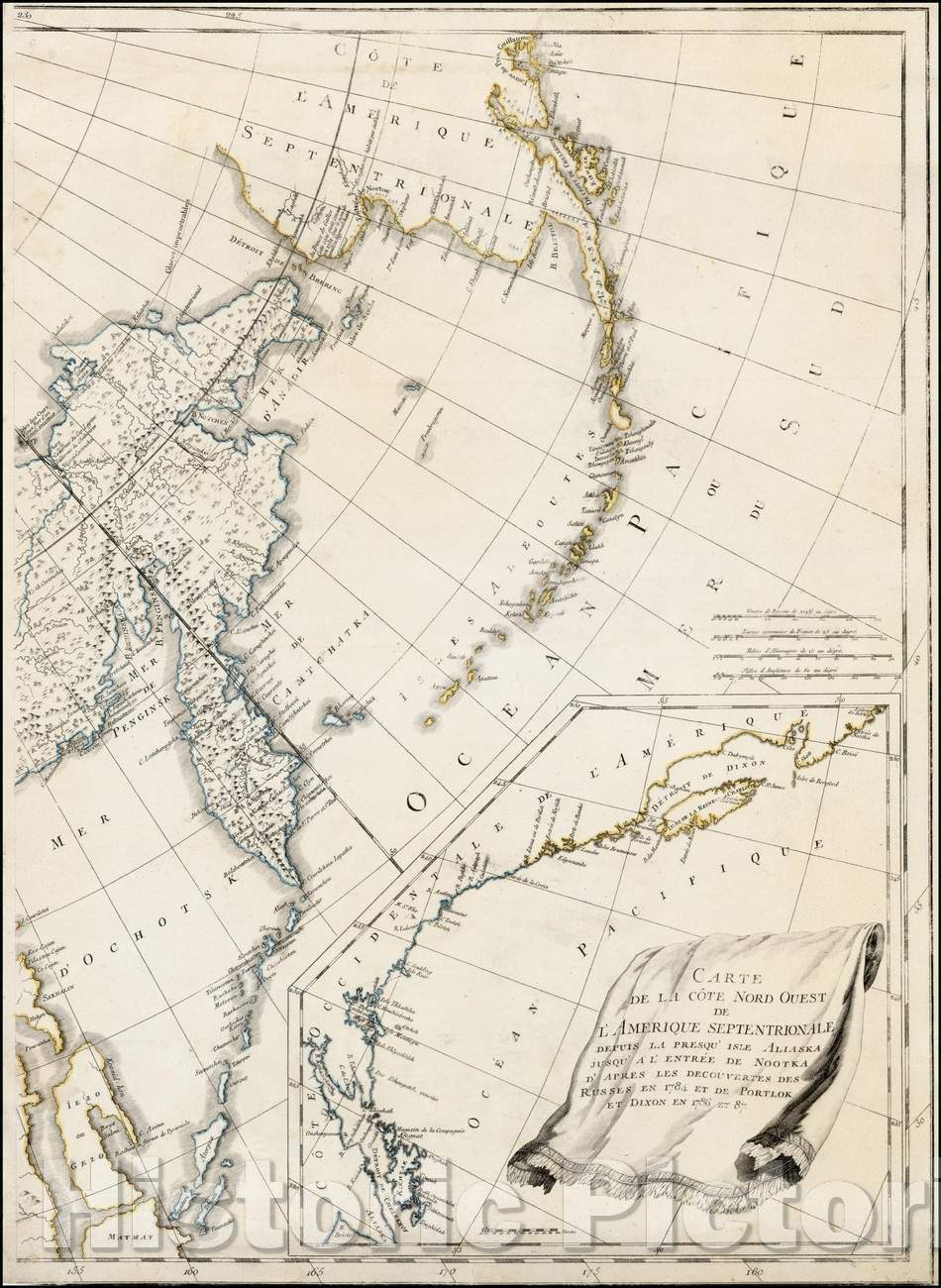 Historic Map - Carte de La Cote Nord Ouest De L'Amerique Septentrionale Depuis La Presqu' / Map of the Russian Empire, 1800, Anonymous - Vintage Wall Art