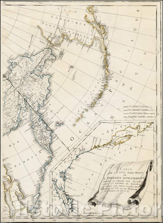 Historic Map - Carte de La Cote Nord Ouest De L'Amerique Septentrionale Depuis La Presqu' / Map of the Russian Empire, 1800, Anonymous - Vintage Wall Art