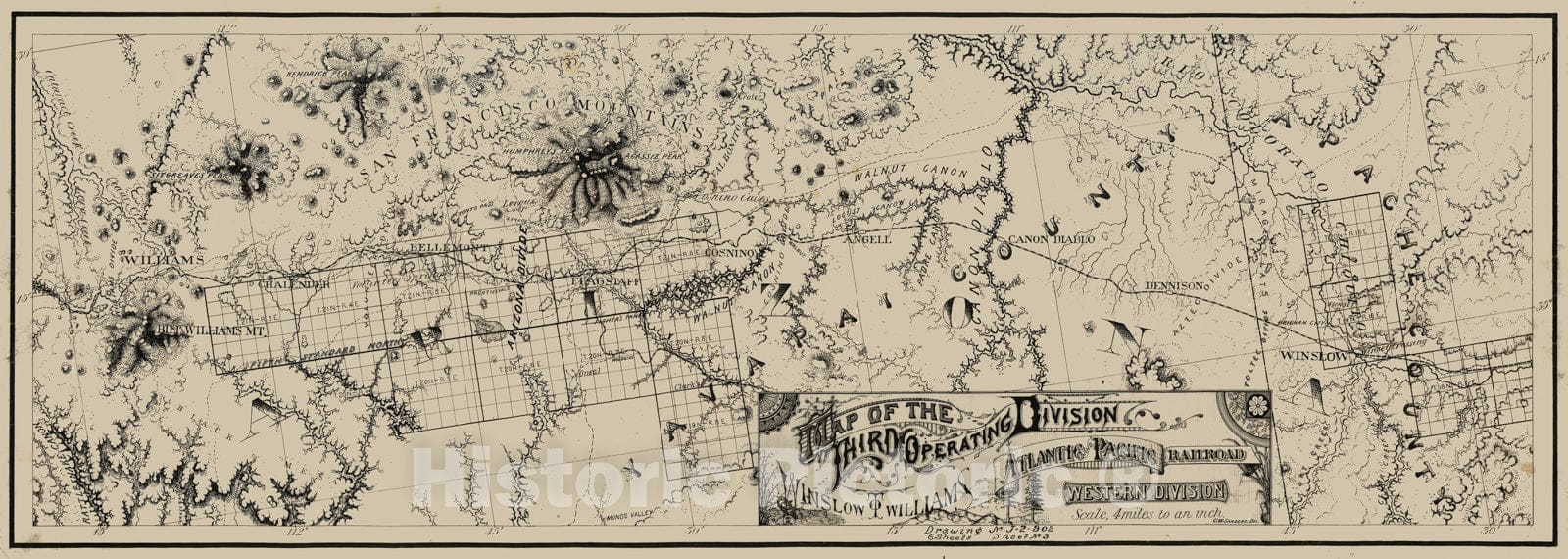 Historic Map - Map of the Third Operating Division Atlantic and Pacific Railroad, 1882, - Vintage Wall Art