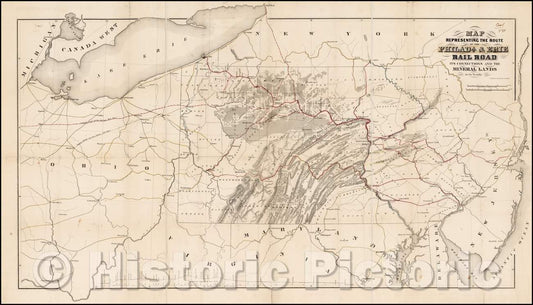 Historic Map - Map Representing The Route of the Philada. & Erie Rail Road Its Connections and the Mineral Lands in its Vicinity, 1852, Thomas Sinclair - Vintage Wall Art