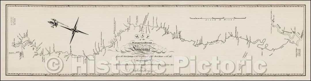 Historic Map - Map of the Washita river in Louisiana from the Hot Springs to the confluence of the Red River with the Mississippi, 1804, George T. Dunbar v4