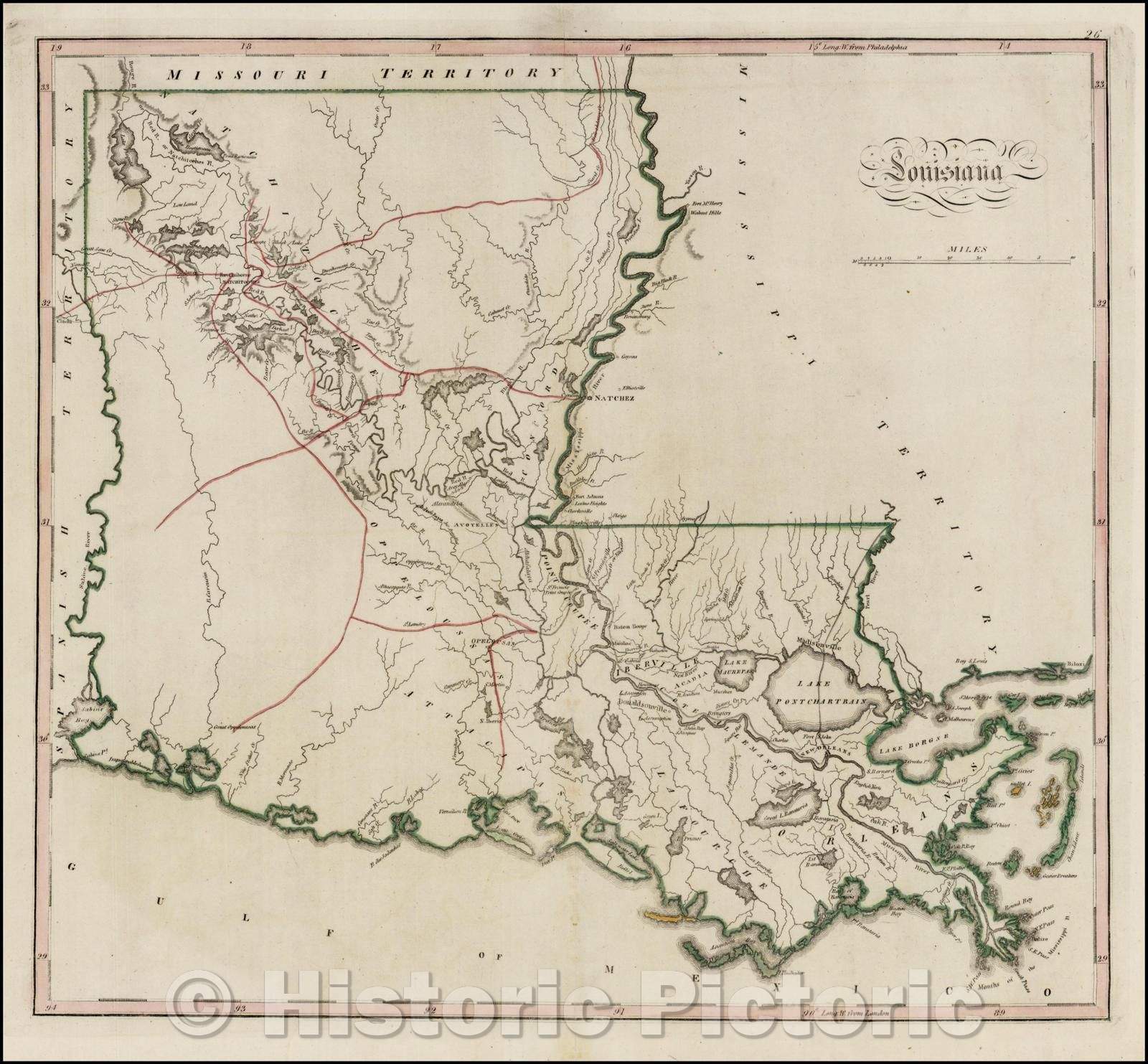 Historic Map - Louisiana, 1814, Matthew Carey - Vintage Wall Art