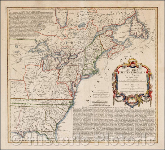 Historic Map - America Septentrionalis a Domino d'Anville in Galliis edita nunc in Anglia Coloniis in Interiorem Virginiam, 1756, Homann Heirs v2