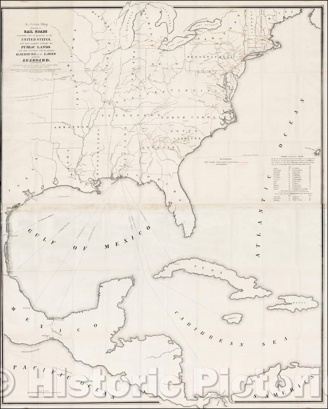Historic Map - Skeleton Map Showing the Rail Roads Completed and in progress in the United States, 1849, United States GPO - Vintage Wall Art