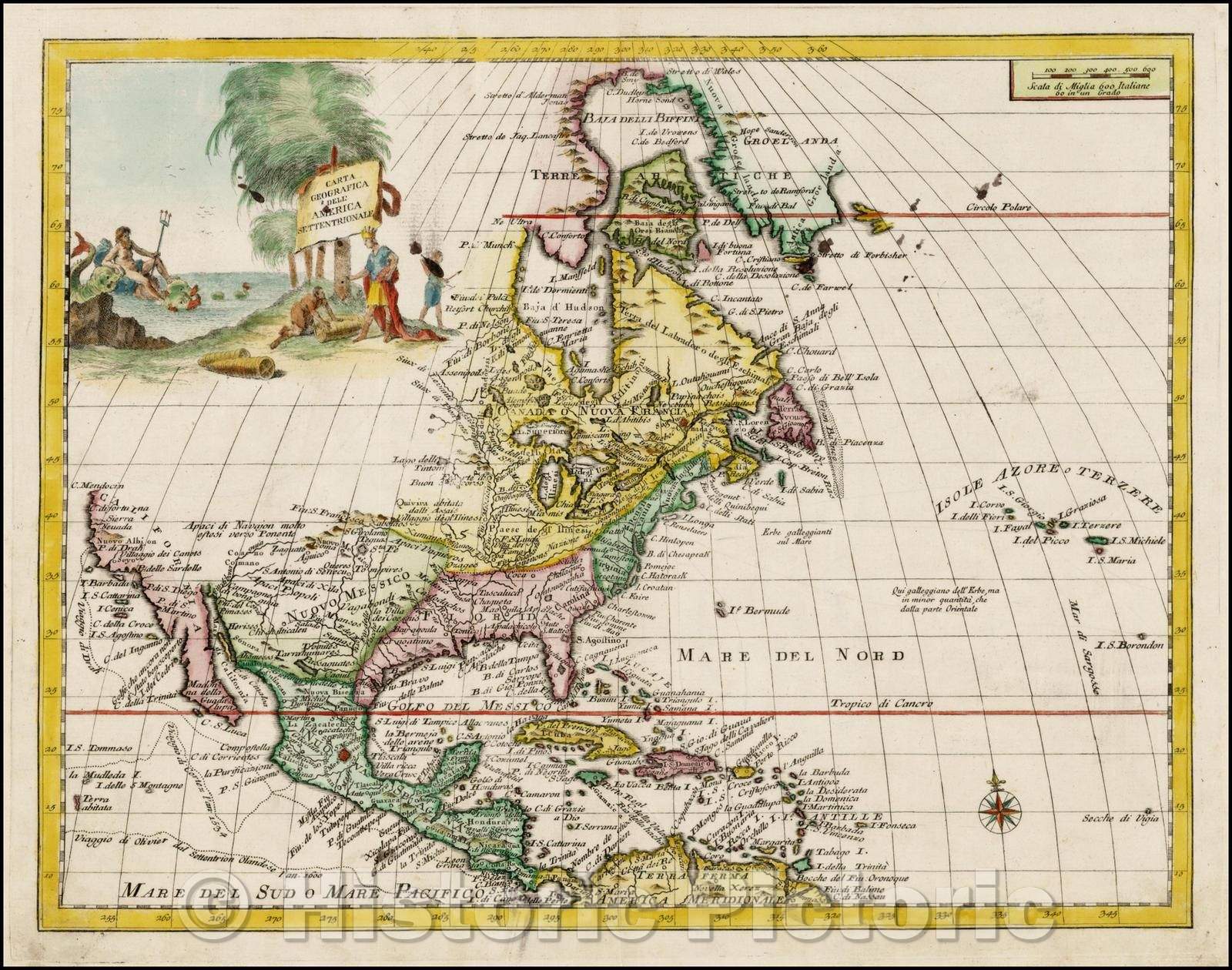 Historic Map - Carta Geografica Dell America Settentrionale, 1740, Giambattista Albrizzi v1