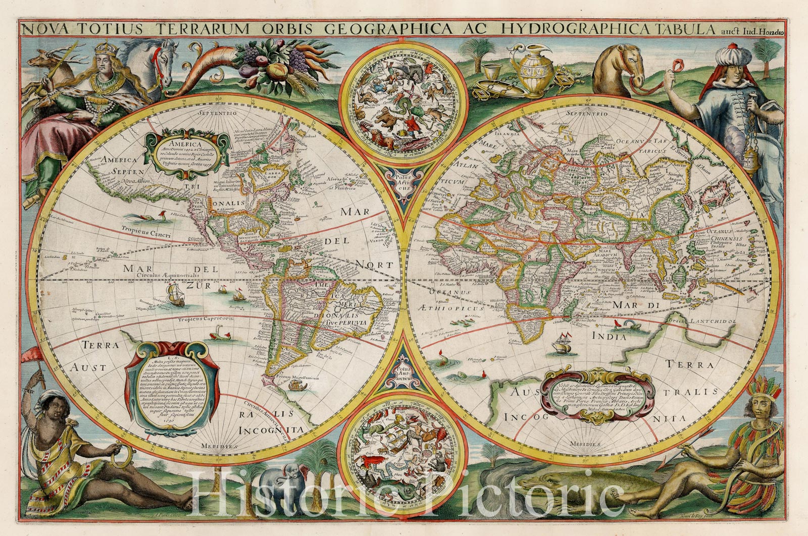 Historic Map - Nova Totius Terrarum Orbis Geographica Ac Hydrographica Tabula/Blaeu's classic world Map, 1636, Jodocus Hondius - Vintage Wall Art