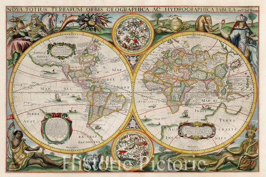 1636 World Map - Double Hemisphere Historical Map Print