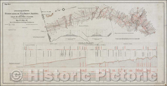 Historic Map - (San Diego & Arizona Railroad) Localizacion Definitiva del Ferro :: San Diego and Arizona Railway Map, San Ysidro and along the Rio de Tijuana, 1907 v1