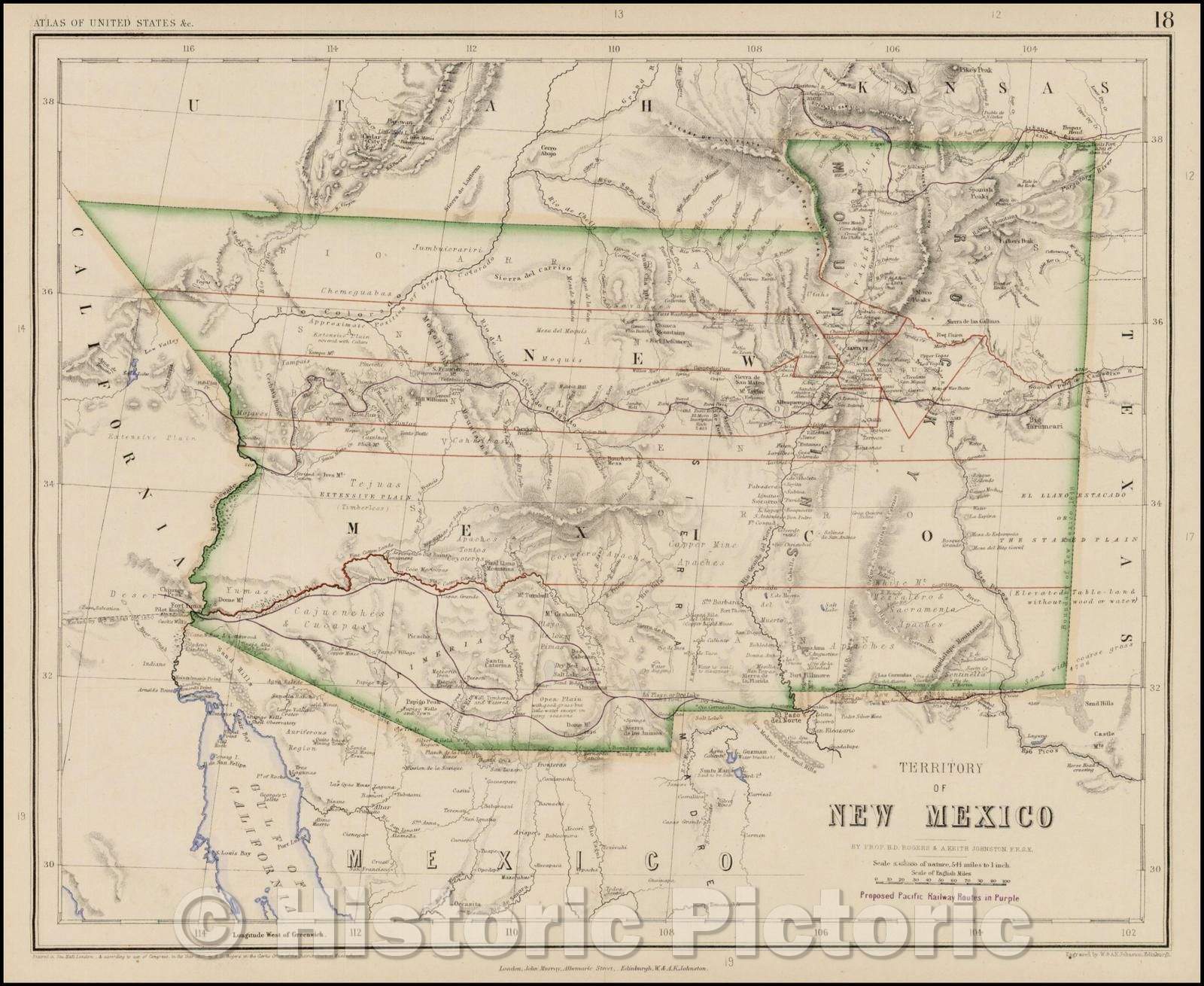 Historic Map - Territory of New Mexico [including part of Colorado and Arizona], 1857, Henry Darwin Rogers - Vintage Wall Art