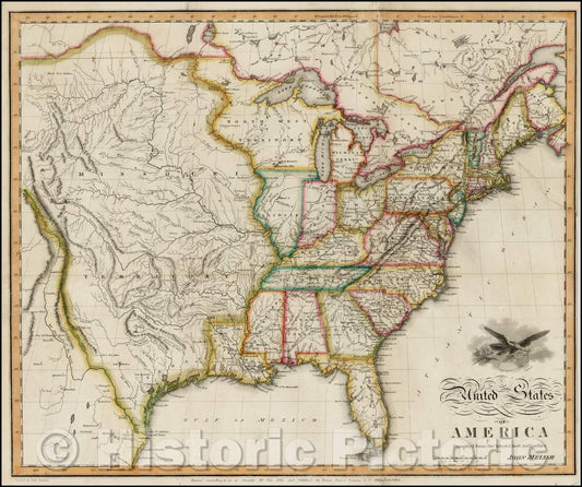 Historic Map - United States of America, 1818, John Melish - Vintage Wall Art