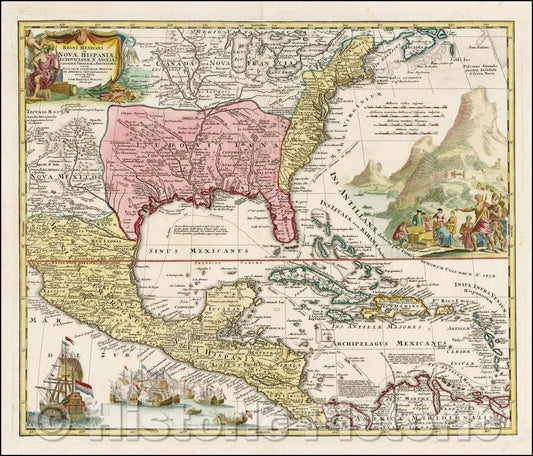 Historic Map - Regni Mexicani seu Novae Hispaniae Ludovicianae N. Angliae, Carolinae, Virginia, et Pennsylvaniae, 1720, Johann Baptist Homann v1
