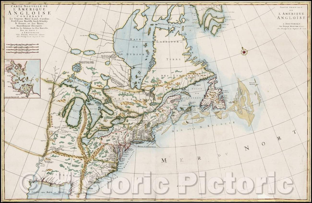 Historic Map - Carte Nouvelle de l'Amerique Angloise Contenant la Virginie, Mary-Land, Caroline, Pensylvania, Nouvelle Iorck, N: Iarsey N: France, 1700 v1
