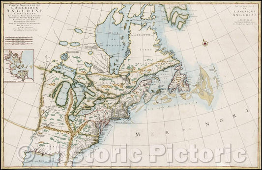 Historic Map - Carte Nouvelle de l'Amerique Angloise Contenant la Virginie, Mary-Land, Caroline, Pensylvania, Nouvelle Iorck, N: Iarsey N: France, 1700 v1