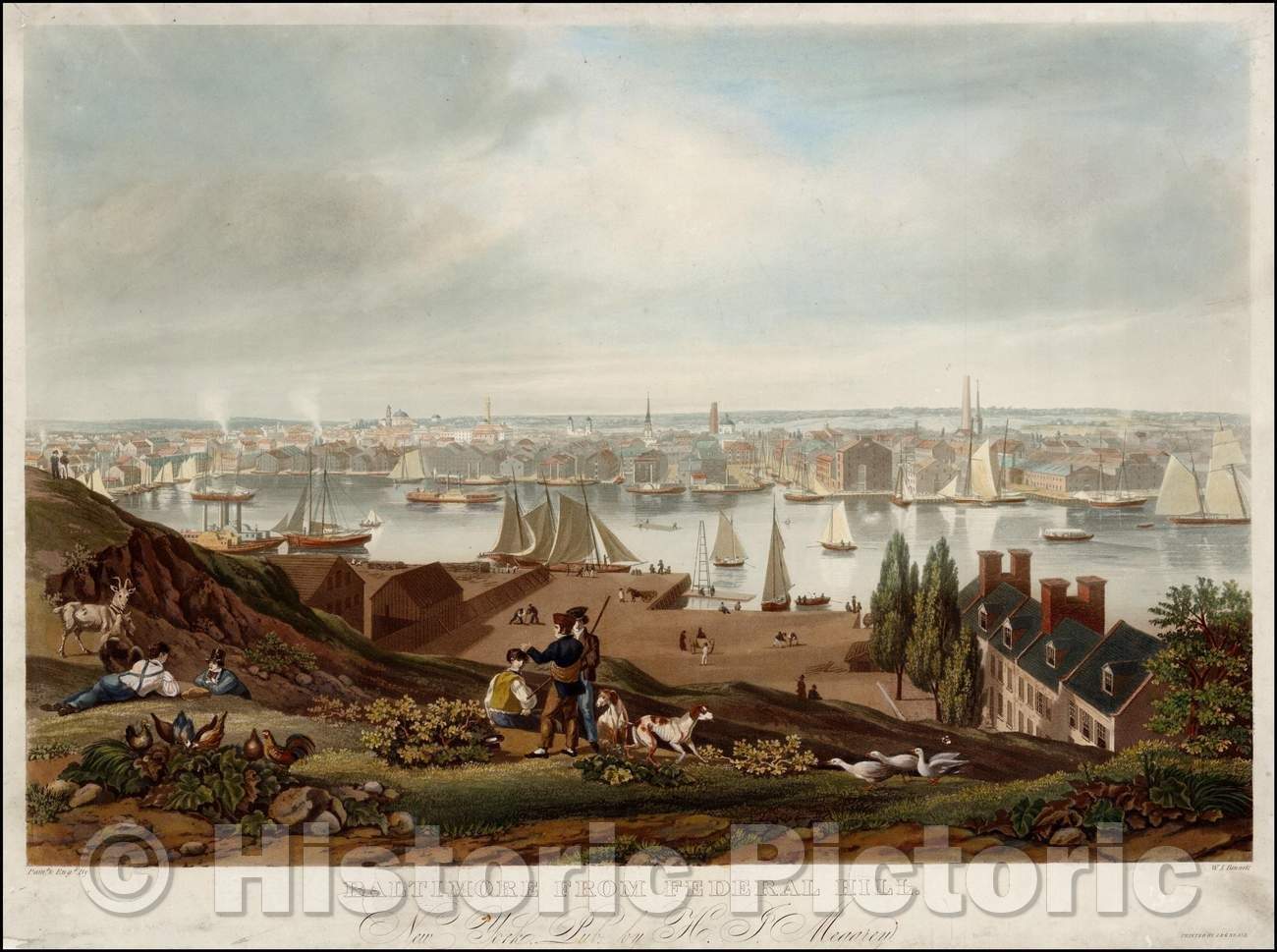 Historic Map - Baltimore From Federal Hill, 1831, W. J. Megarey - Vintage Wall Art