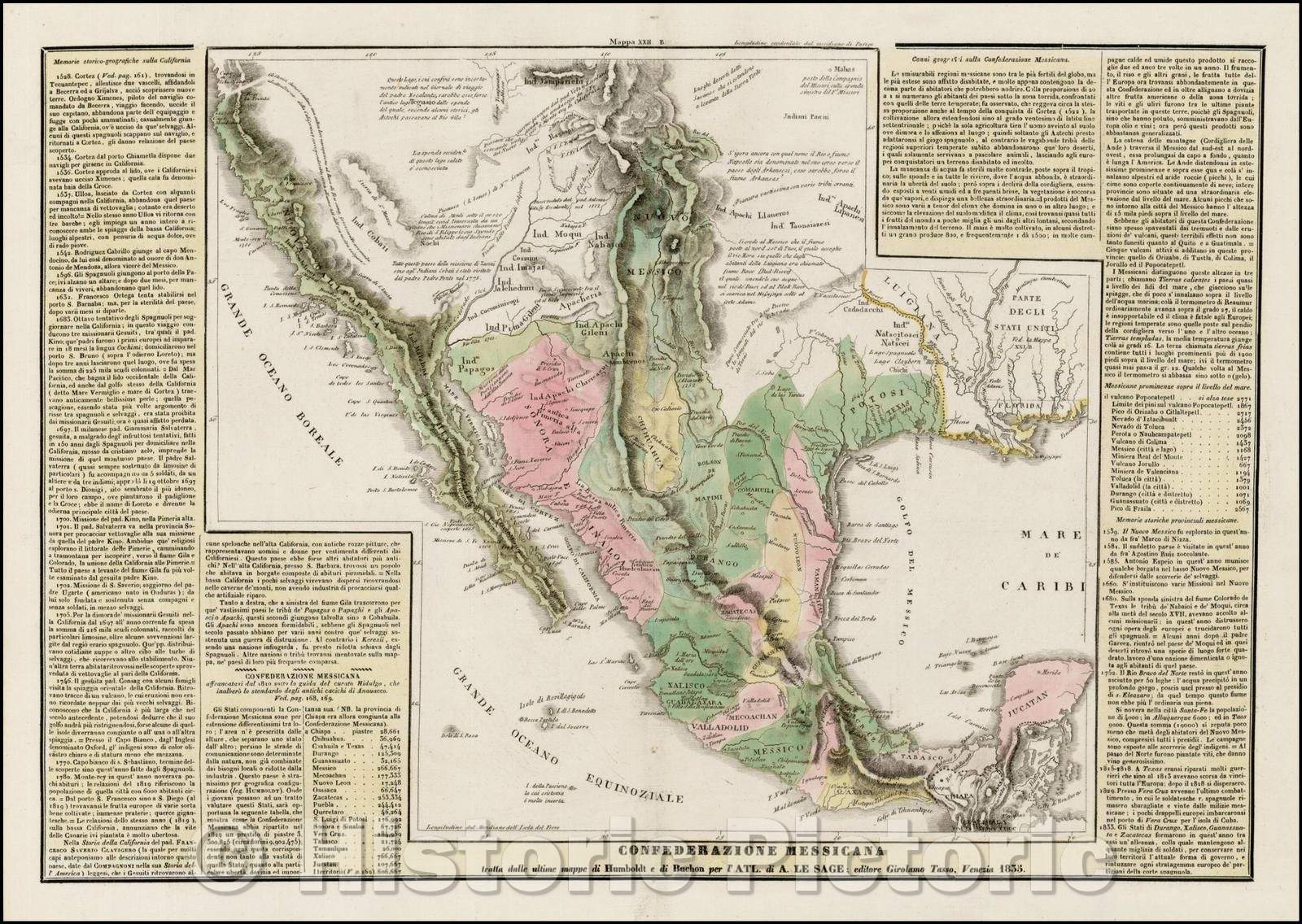 Historic Map - Confederazione Messicana tratta dalle ultime mappa di Huboldt, 1835, Girolamo Tasso v2
