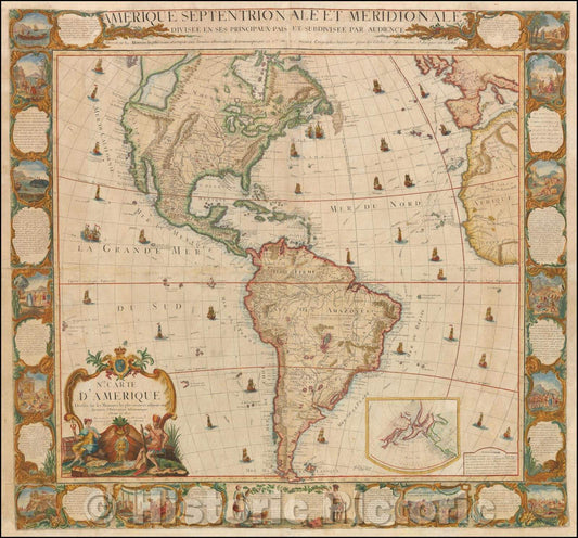 Historic Map - Amerique Septentrionale Et Meridionale Divisee En Ses Principaux Pais Et Subdivisee Par Audience, 1770, Louis Charles Desnos - Vintage Wall Art