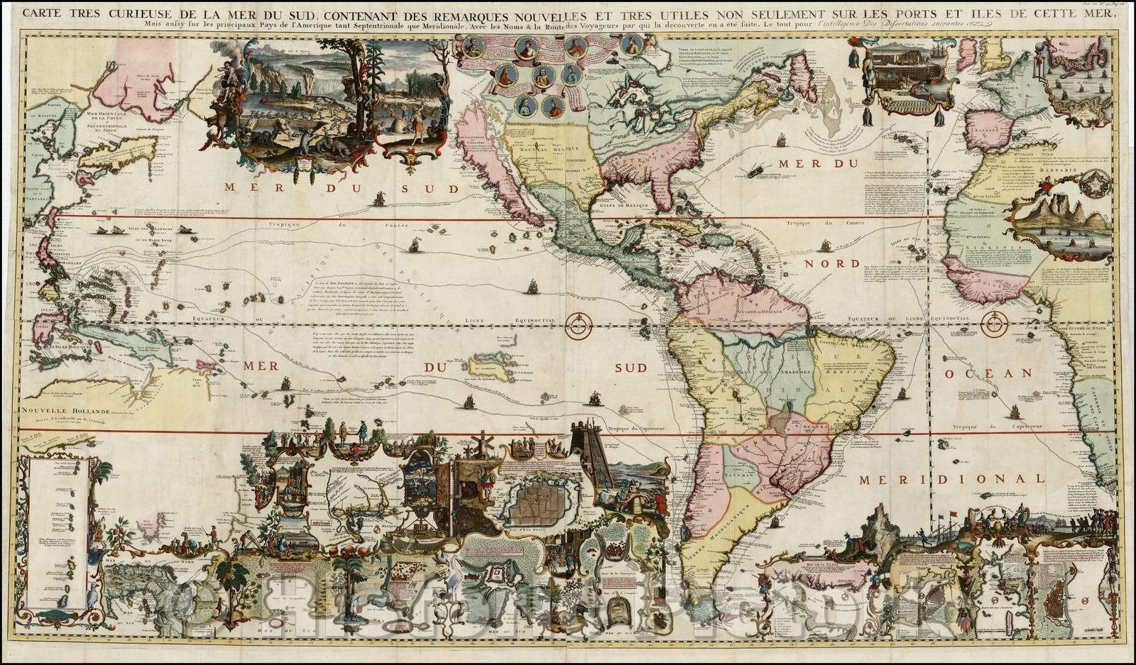 Historic Map - Carte Tres Curieuse De La Mer Du Sud Contenant Des Remarques Nouvelles Et Tres Utiles Non Seulement Sur Les Ports et Isles de Cette Mer, 1719 v2