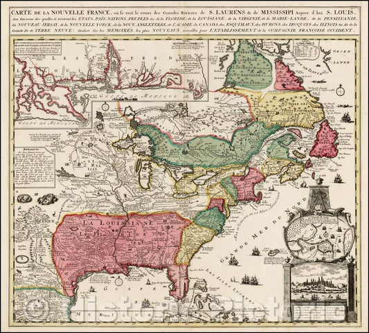 Historic Map - Nouvelle France, ou se voit le cours des Grandes Rivieres de. :: Of New France, or seen over the Grandes Rivieres. S. Laurens & Mississi, 1719 - Vintage Wall Art