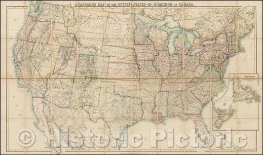 Historic Map - Stanford's Map of the United States and Part of the Dominion of Canada, 1875, Edward Stanford v2