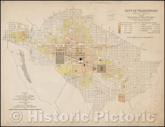Historic Map - City of Washington Statistical Map No. 1, showing the Valuation of Real Property, 1880, F. V. Greene - Vintage Wall Art