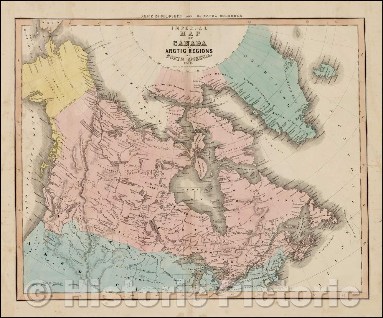 Historic Map - Imperial Map of Canada and Arctic Regions of North America, 1849, Roger Caldwell - Vintage Wall Art