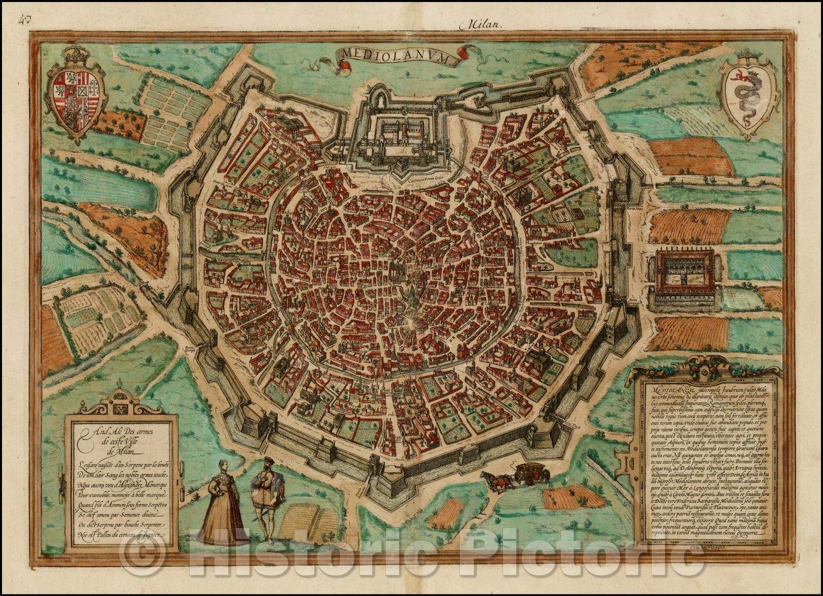 Historic Map - Mediolanum, 1572, Georg Braun - Vintage Wall Art