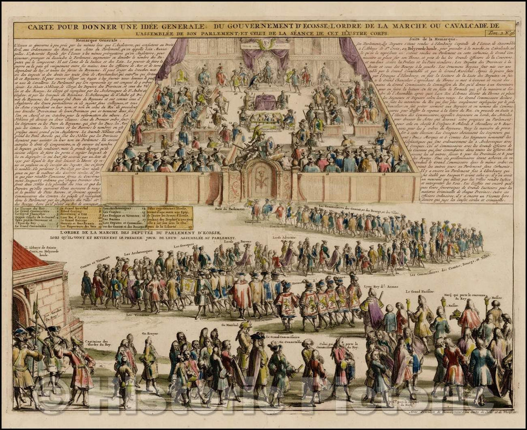 Historic Map - Carte Pour Donner Une Idee Generale Du Gouvernement D'Ecosse L'Ordre/Series of scenes, Scottish Parlament, 1719, Henri Chatelain - Vintage Wall Art