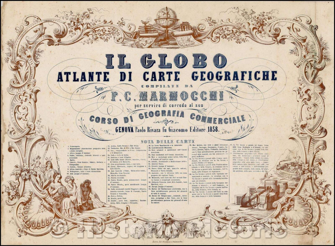 Historic Map - [Title Page: Il Globo Atlante Di Carte Geografische/Title page from Marmocchi's Atlas, 1858, Francesco Costantino Marmocchi - Vintage Wall Art