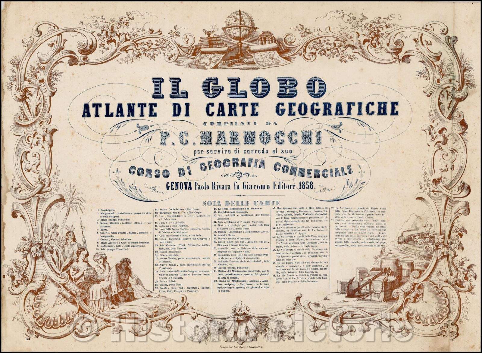 Historic Map - [Title Page: Il Globo Atlante Di Carte Geografische/Title page from Marmocchi's Atlas, 1858, Francesco Costantino Marmocchi - Vintage Wall Art