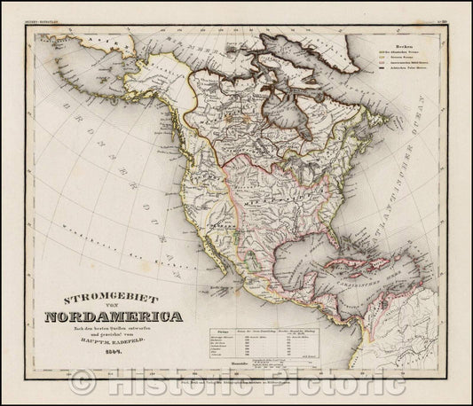 Historic Map - Stromgebiet von Nordamerica Nach den besten Quellen entworfen und gezeichnt. Vom Hauptm. Radefeld, 1847, Joseph Meyer - Vintage Wall Art