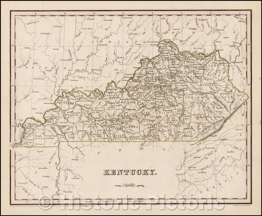 Historic Map - Kentucky, 1838, Thomas Gamaliel Bradford - Vintage Wall Art