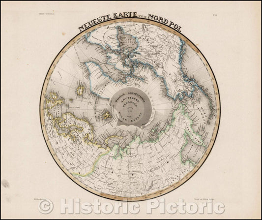 Historic Map - Neueste Karte vom Nord Pol/Map of the North Polar Regions, published for Joseph Meyer's Handatlas, 1846, Joseph Meyer - Vintage Wall Art