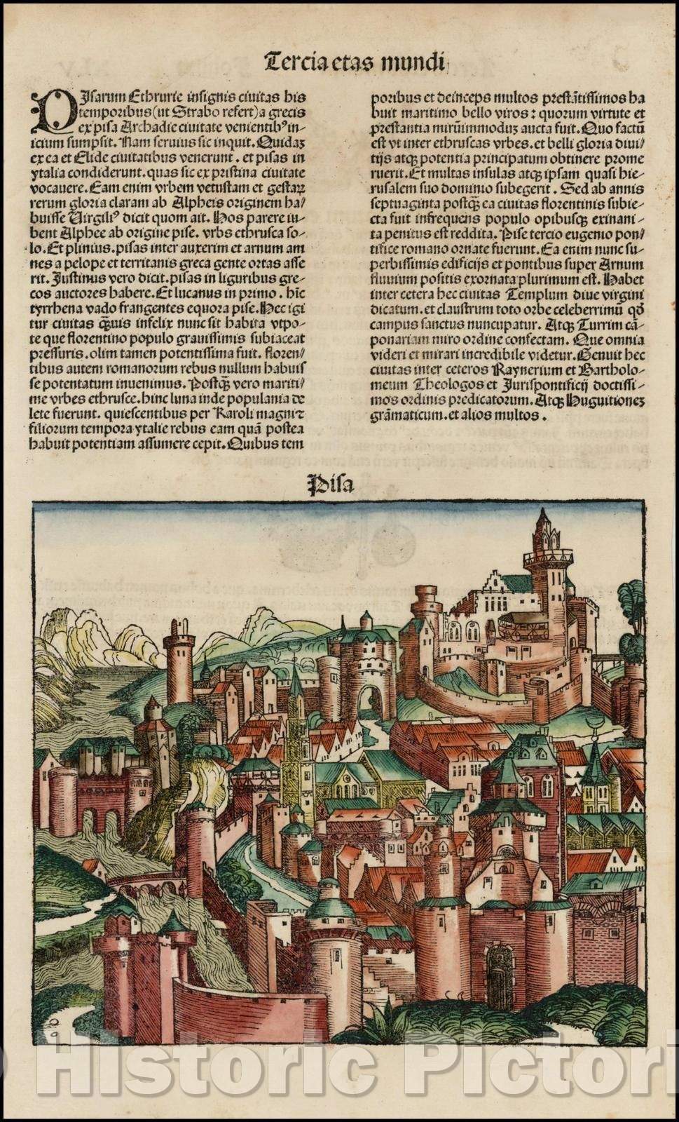 Historic Map - Pisa, 1493, Hartmann Schedel - Vintage Wall Art