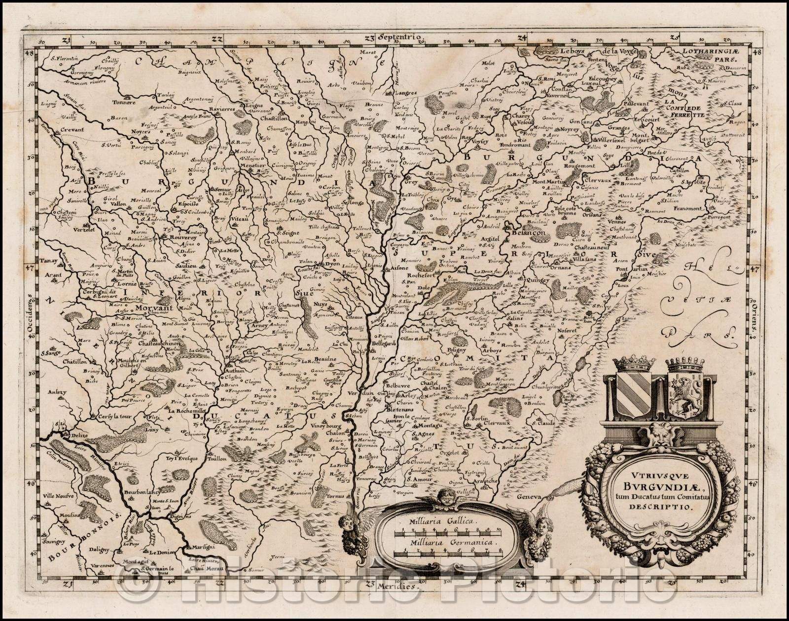 Historic Map - Utriusque Burgundiae tum Ducatus tum Comitatus, 1638, Matthaus Merian - Vintage Wall Art
