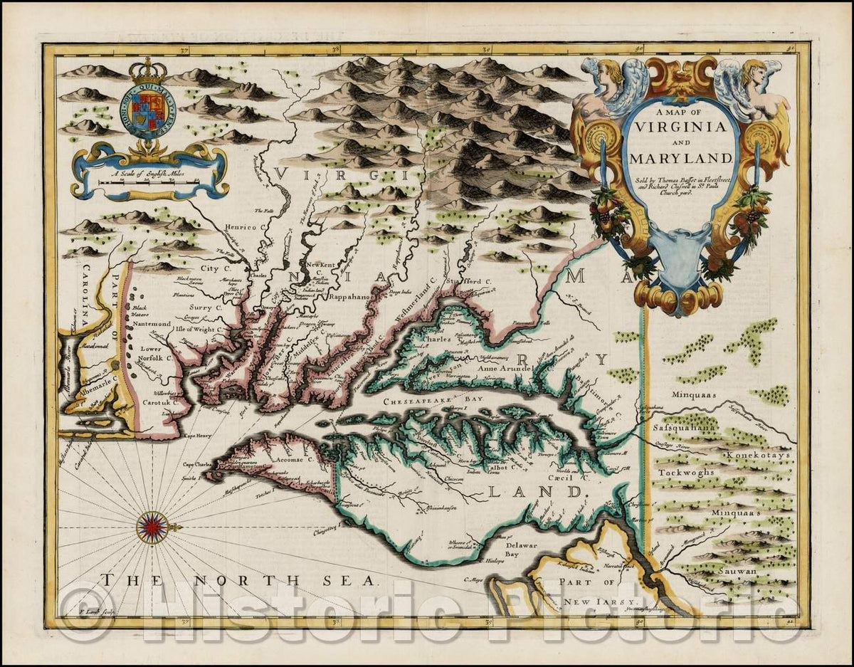 Historic Map - A Map of Virginia And Maryland, 1676, John Speed v1