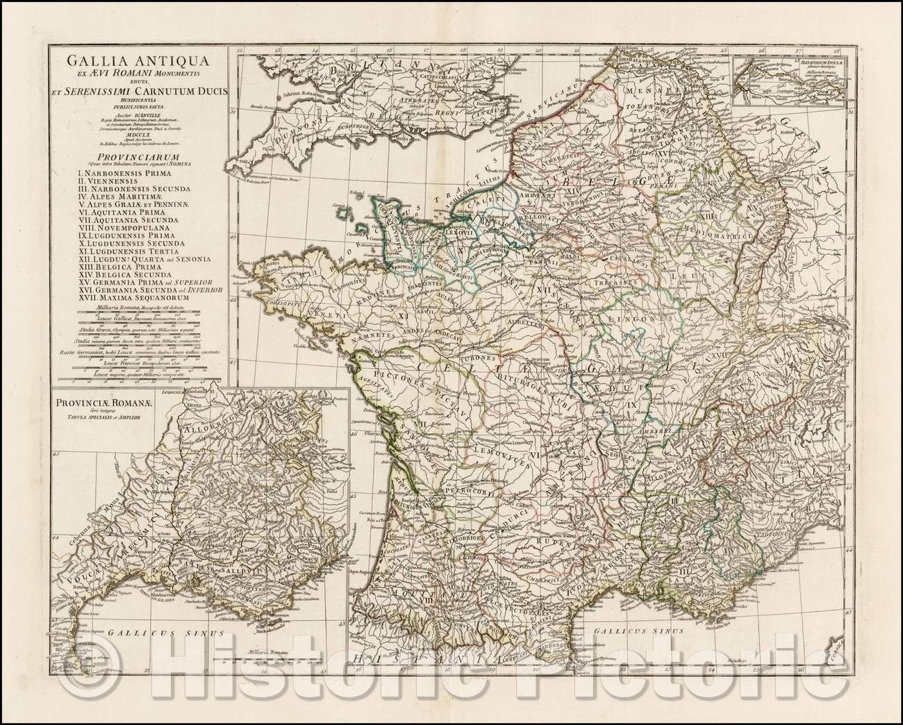 Historic Map - Gallia Antiqua Ex Aevi Romai Monumentis Eruta et Serenissimi Carnutum Duci :: Ancient France, 1760 - Vintage Wall Art