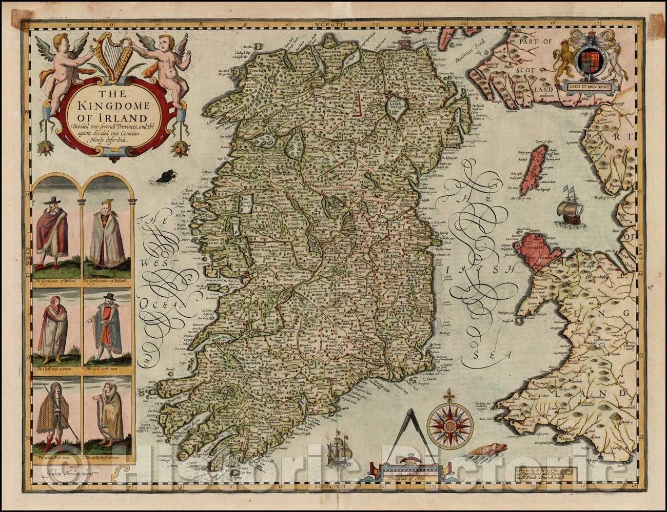 Historic Map - The Kingdome of Irland Devided into severall Provinces and the againe devided into Counties Newly described, 1676, John Speed v2