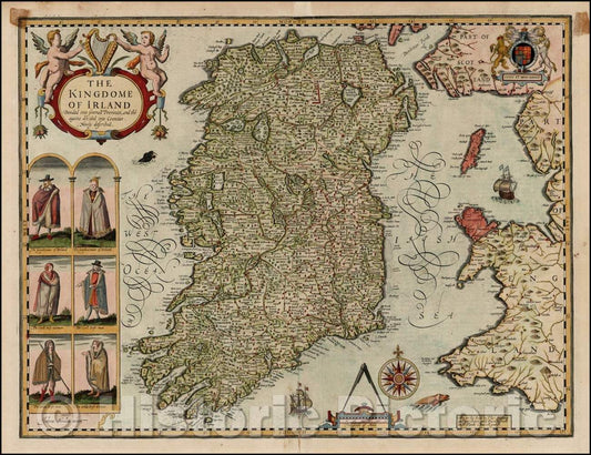 Historic Map - The Kingdome of Irland Devided into severall Provinces and the againe devided into Counties Newly described, 1676, John Speed v2